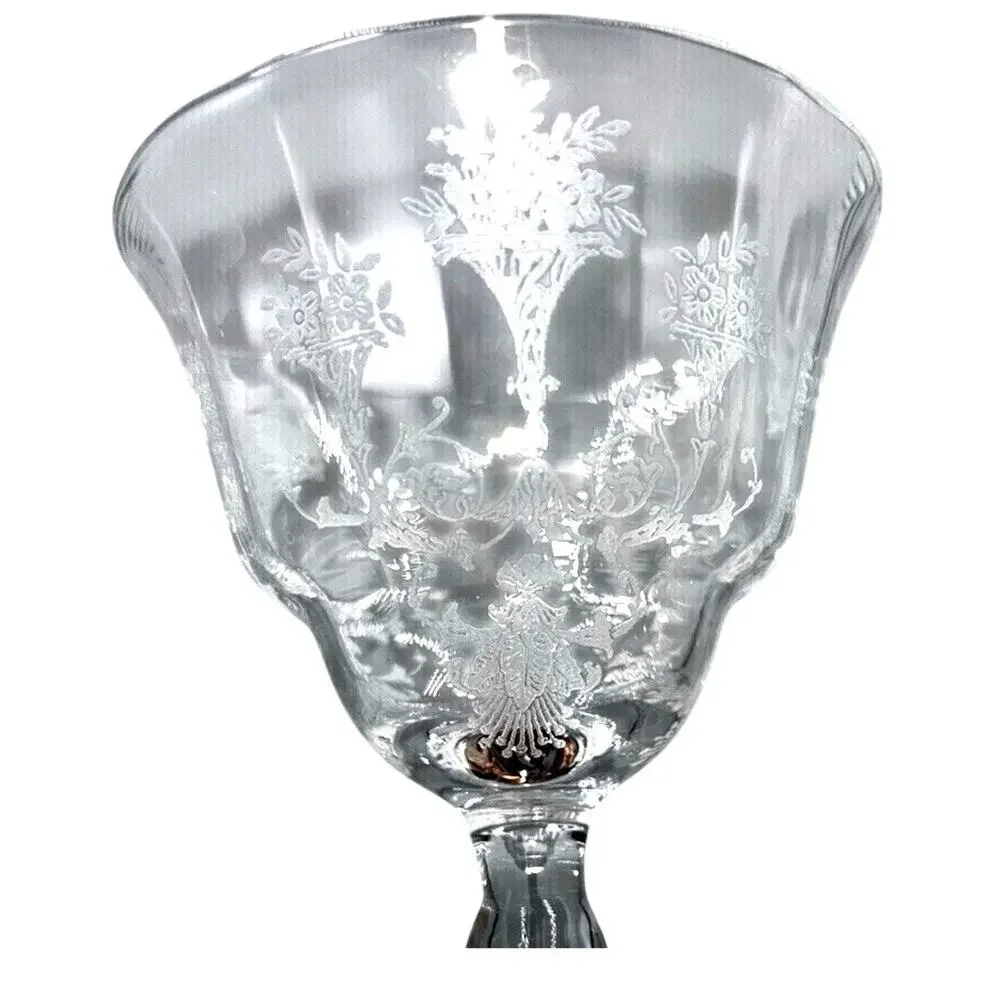 4 Champagne Coupes Sherbet Glasses Margantown Mayfair Cordial Floral Etched